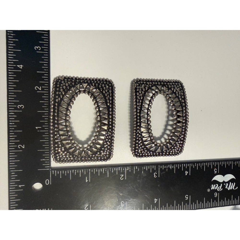 Vintage Silver Tone Beaded Spiked Rectangular Shoe Clips Gothic Victorian Style